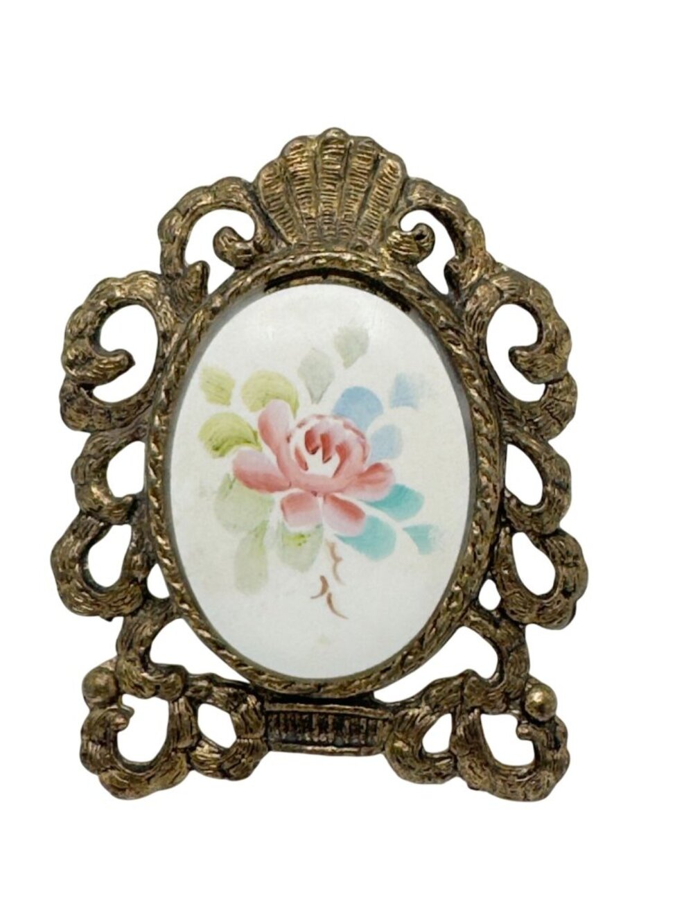 Miniature Floral Painting Ornate Gold Frame Vtg Hand-Painted Roses Signed 3"